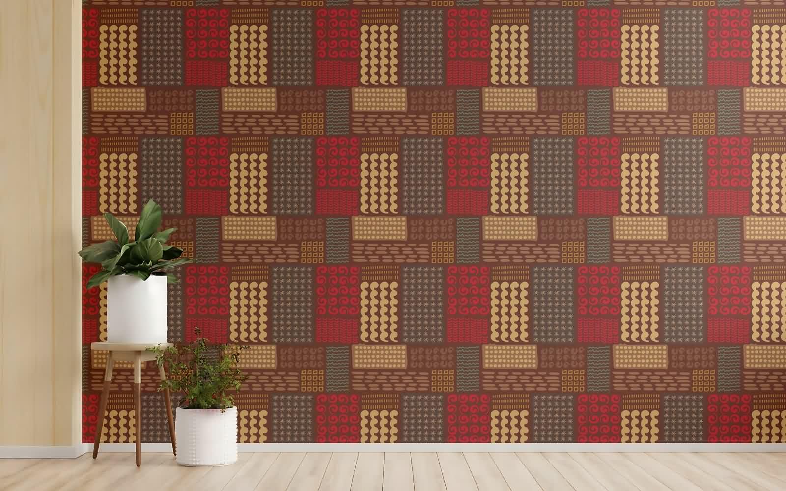 Tapeta do pokoju gościnnego ochronna etniczna retro granica