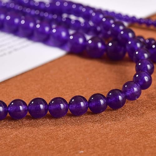 Miniatura 3 de Tashidelek - Cuentas de piedra de calcedonia de color natural, cuentas sueltas, para hacer joyas, pulseras, collares, 0.236 in, color morado