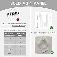 Vista 56 de Cortina plisada de 96 pulgadas de largo, con aislamiento térmico para oscurecer la habitación, cortina plisada con ganchos y alzapaños para sala