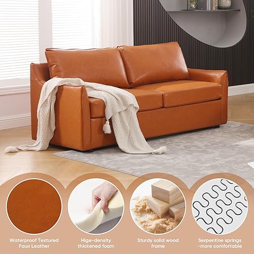 Miniatura 9 de Sofá de piel sintética, sofás de dos plazas modernos de mediados de siglo para sala de estar, cómodos juegos de sofá y sofá biplaza con cojines