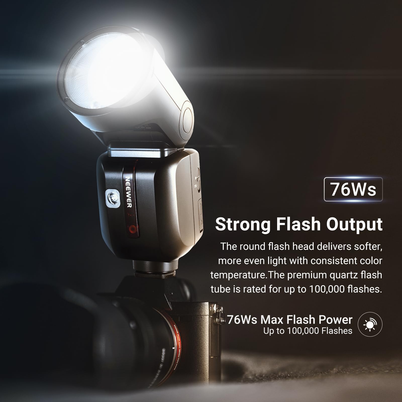 NEEWER Z2PRO-S Speedlite TTL 2.4G pour Sony - Dôme arrondi, compatible Godox sans fil, 76Ws HSS 1/8000s, interface améliorée, sélecteur TTL/M-TCM, 600 éclairs pleine puissance
