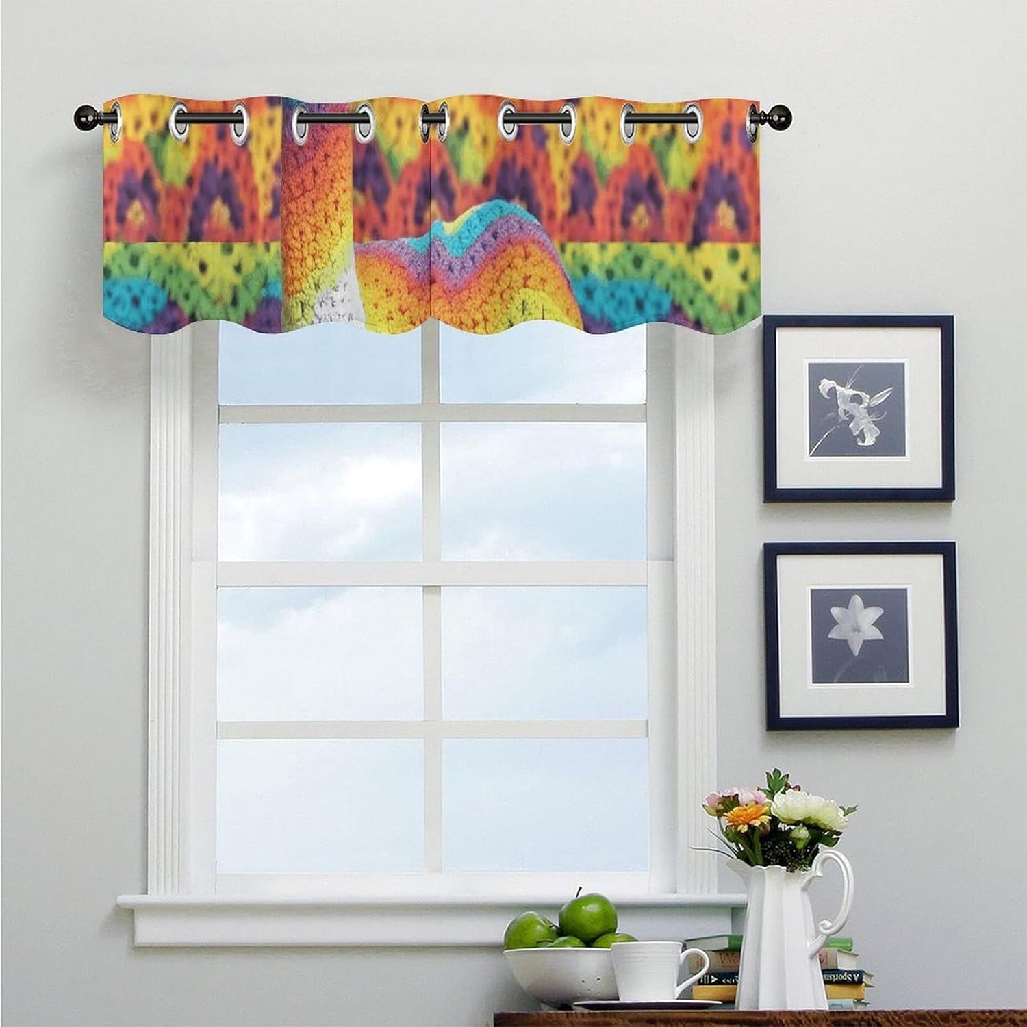 Rainbow Camel Pattern Valances for Window 2 Panels. Light Filtering Curtains Farmhouse Short Small Valance.Modern Curtains for Windows Living Room Kitchen Over Sink.