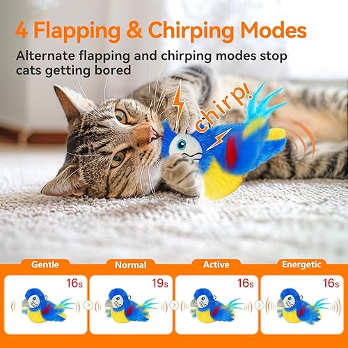 Miniatura 2 de Juguetes para gatos que aletean pájaro (no puede volar), pájaro eléctrico simulado de pájaro interactivo con alas flappy, juguete recargable