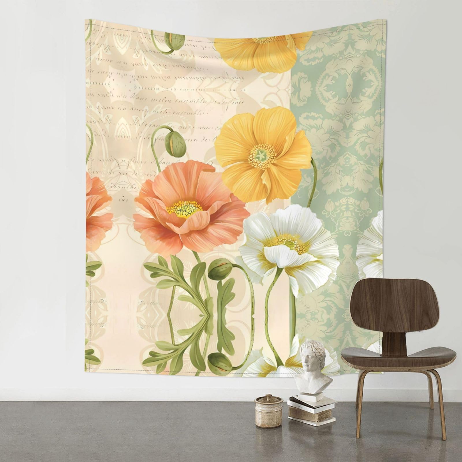 YYHWHJDE Pastel Poppies Prints 60x51in Wall Tapestry – Boho Decor Throw Blanket for Bedroom, Dorm, Beach Cover, Picnic & More