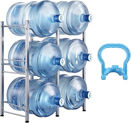 Miniatura 10 de VEVOR Soporte para Jarra de Agua de 5 Galones, Estante para Botellas de Agua de 3 Niveles con 3 Ranuras, Soporte Desmontable para Cocina, Oficina,