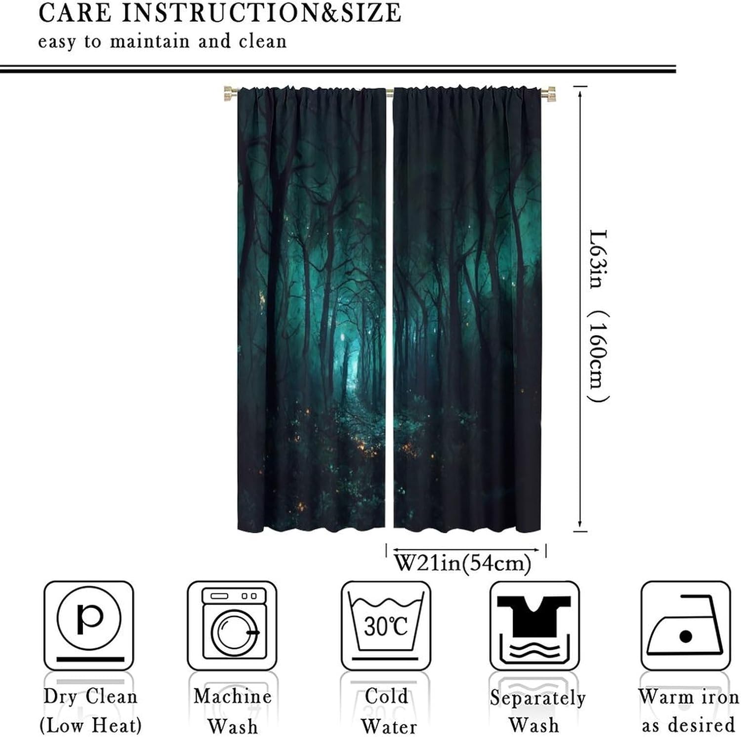 Dark Forest Window Curtains,Abstract Gothic Nature Woodland Nightscape Window Treatments for Bedroom Living Room Polyester Drapes 2 Panels Set,Total Size 42 x 63 Inch