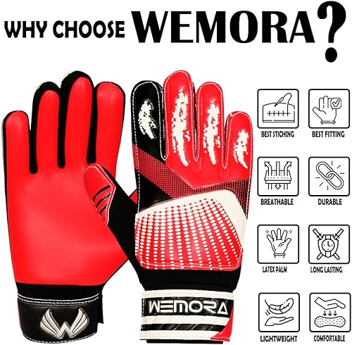 Miniatura 5 de WEMORA Guantes de portero de fútbol para niños, jóvenes, niños y jóvenes, 0.157 in, antideslizantes, de látex, agarres de palma, guantes de portero