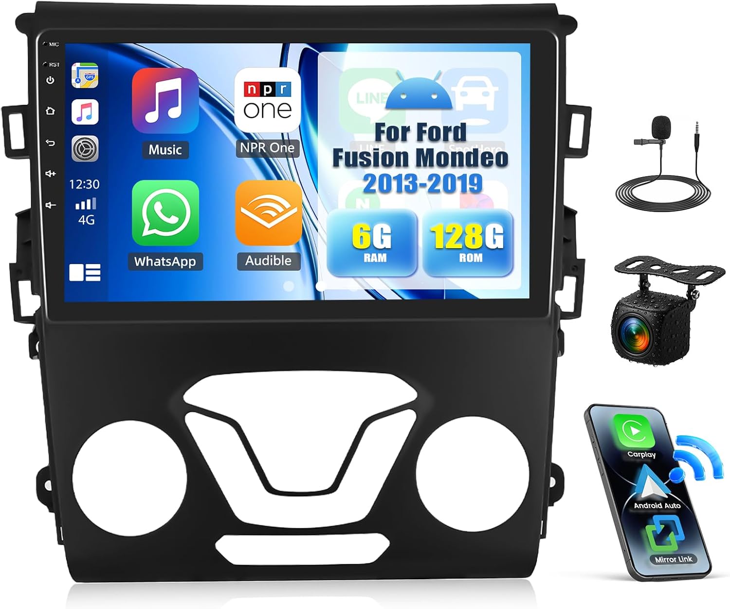 6+128G 8 Core Android 15 Car Radio Stereo for Ford Fusion Mondeo 2013-2019 with Wireless CarPlay Android Auto, 9'' Touchscreen with WiFi GPS Mirror Link Bluetooth FM RDS DSP EQ SWC Backup Camera