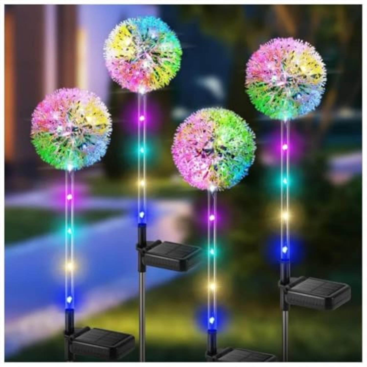 EBILUN Dandelion Solar Powered Garden Light Outdoor LED Flower Landscape Lamp Waterproof Stake Lights for Lawn Yard Decor (4pcs)