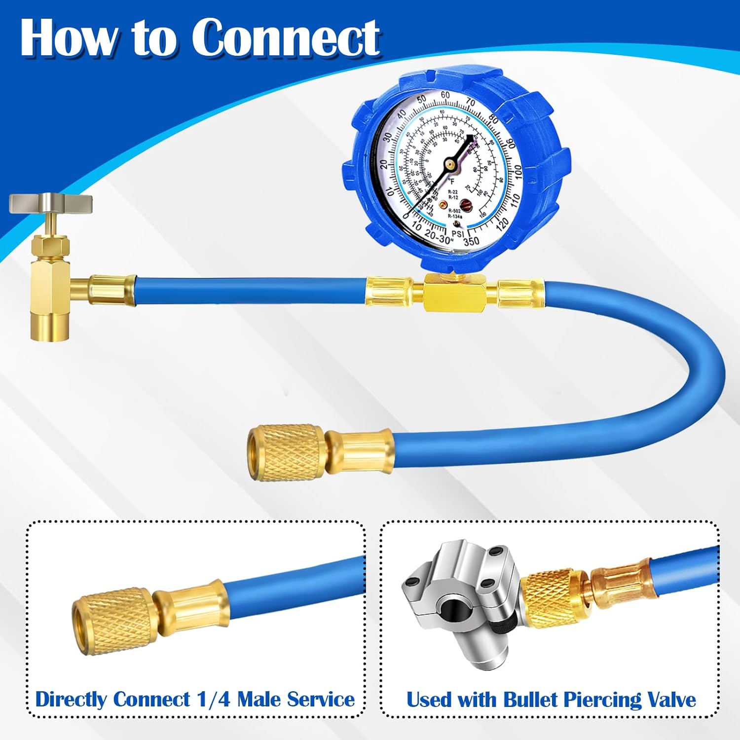 Refrigerator Freon Recharge Hose Kit-R134a R12 R22 Fridge Recharge Tool Kit with 2 BPV31 Bullet Piercing Tap Valves,1 R134a Self-Sealing Adapter, for Refrigerator Refrigerant Refilling (White-Style 1)