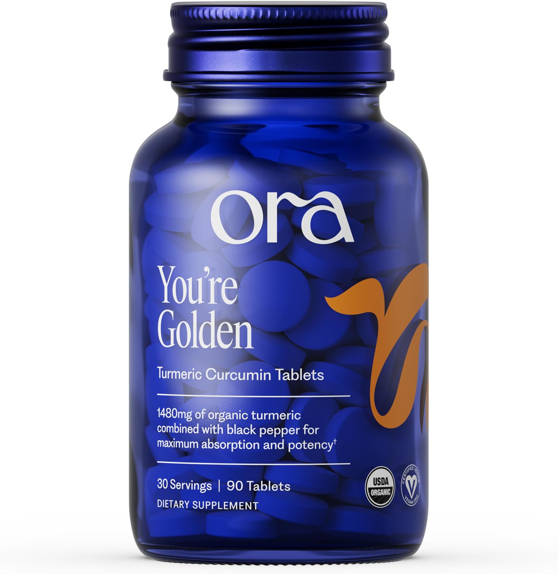 Ora Organic Turmeric Curcumin with Piperine - Pure Extracts for Joint Stress and Cardiovascular Health, Support Healthy Cognitive Function, No Filler Ingredients - 90 Vegan Tablets, 1 Month Supply