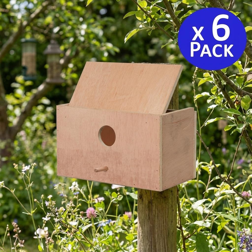 Suinga Pack 6 Nido Jaula de Madera para Pajaro, 25x15x15 cm - Alojamiento para Pájaros Aves