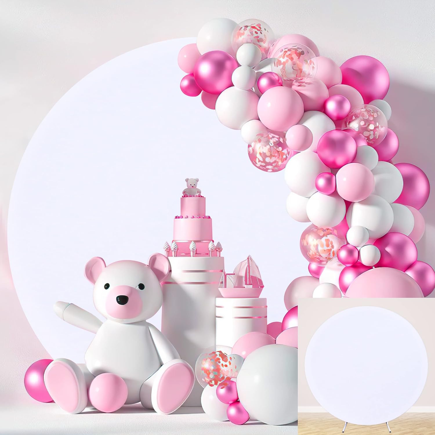 HELAKU White Round Backdrop Cover - 6.56x6.56ft White Circle Backdrop Cover with 2 Backdrop Clips Round Backdrop Background Cover for Birthday Party Baby Shower Wedding Decorations