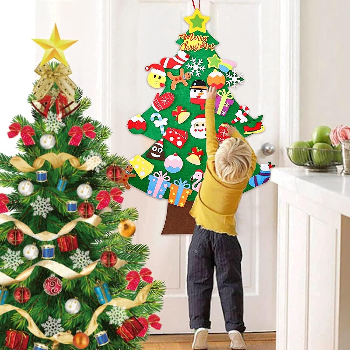QIFU Felt Christmas Tree for Kids 3ft Wall Christmas Tree for Toddlers with 34 Pcs Removable Ornaments - Image 4