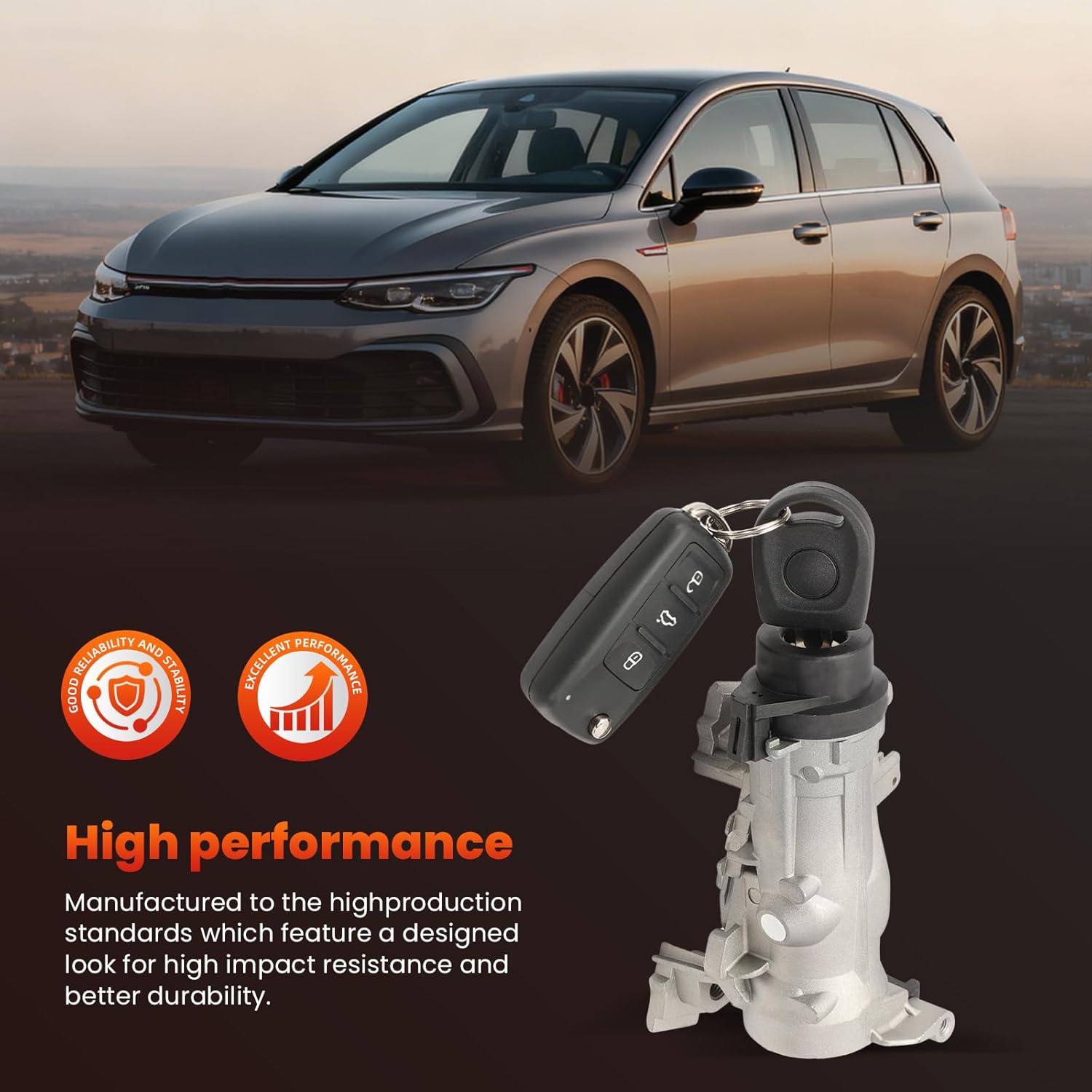 1K0905851B Ignition Switch Lock Cylinder for Golf 2004-2011, Jetta 2006-2018, EOS 2007-2011, Tiguan 2008-2011, Rabbit 2006-2009, Ignition Switch with Intelligent Remote Control Key