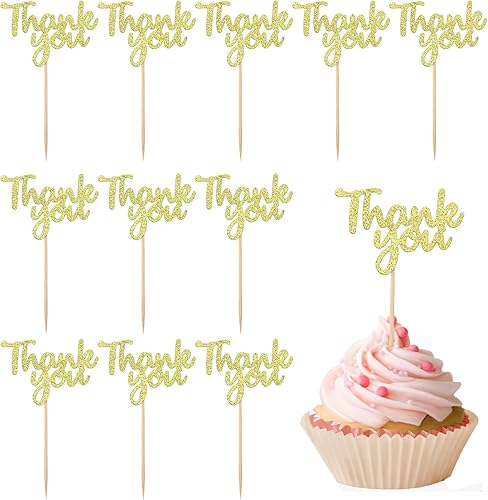 36 piezas de decoración de cupcakes de agradecimiento con purpurina dorada para decoración de cumpleaños, boda, día de Acción de Gracias,