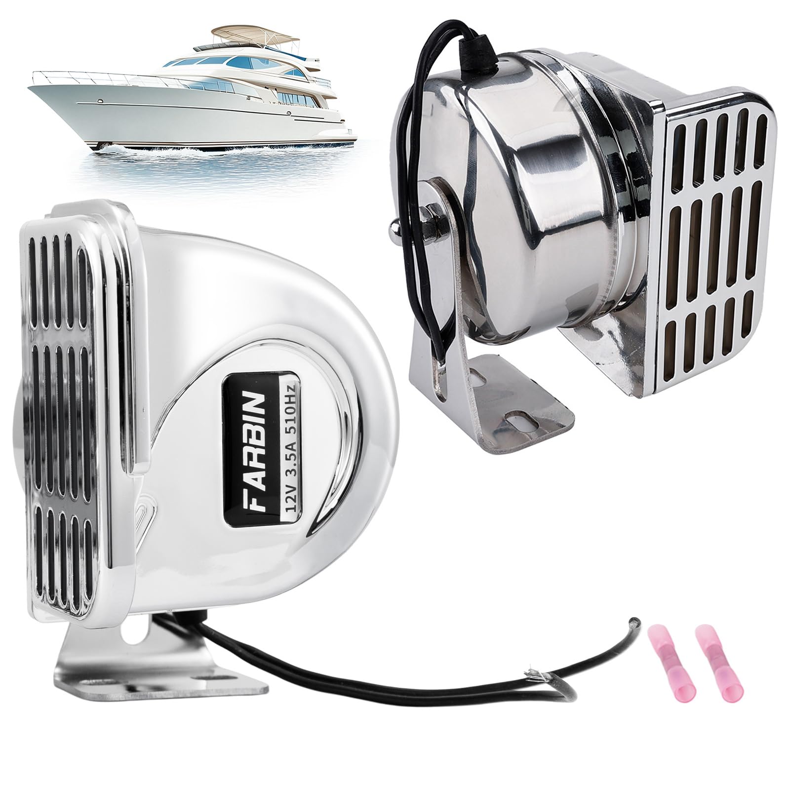 Bocina de barco de acero inoxidable de 12 V con soporte de base, bocinas eléctricas de caracol marino, impermeables, súper ruidosas, para lanchas rápidas, veleros, yates, coche (tono alto)