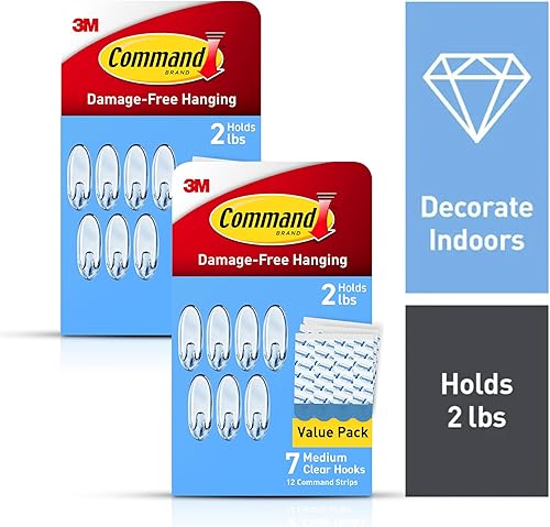 Miniatura 2 de Command Ganchos medianos transparentes, 14 ganchos, 24 tiras, embalaje fácil de abrir, organiza sin daños