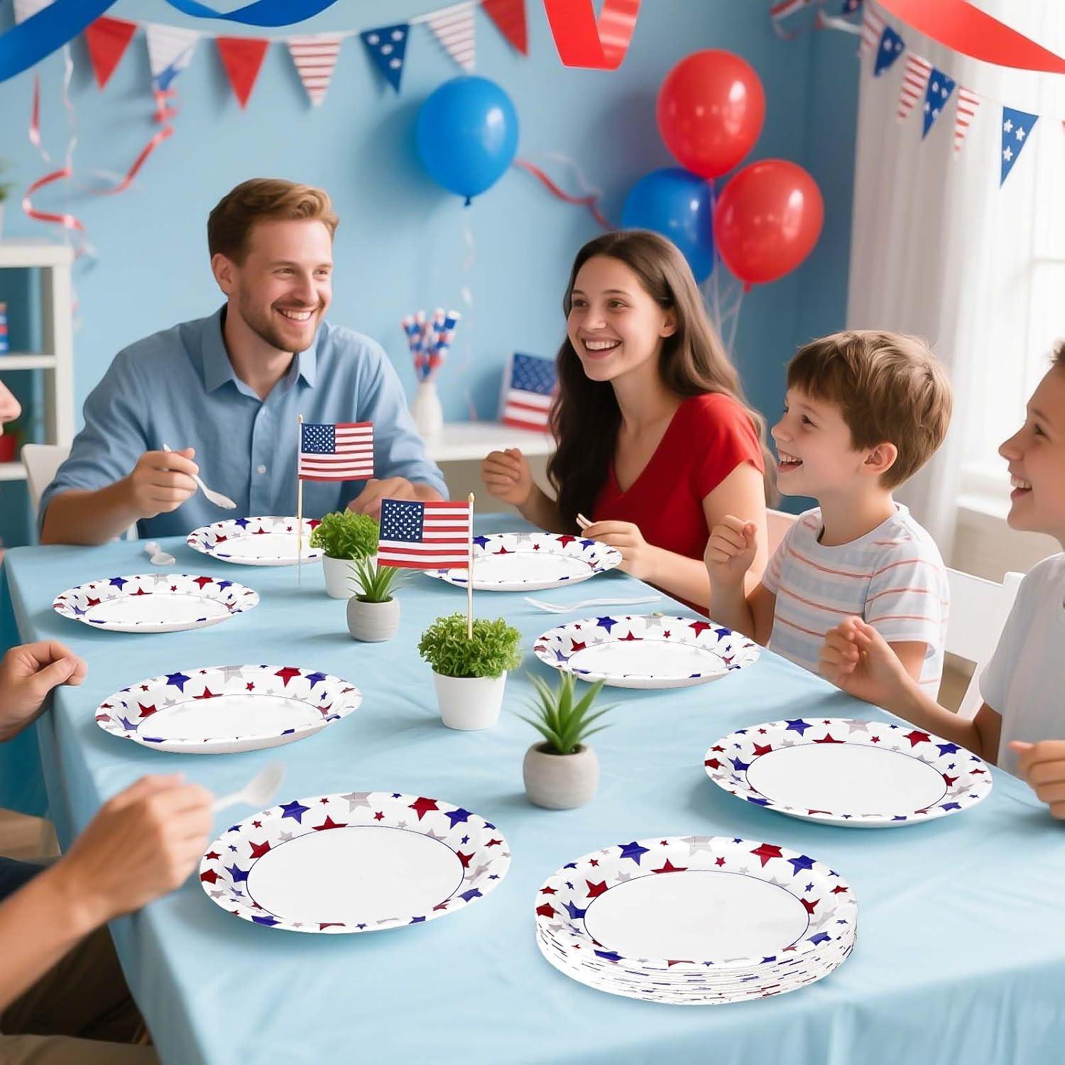 50Pcs Patriotic Paper Plates 10 Inch Large Heavy Duty 4th of July American Flag Disposable Platter Red Blue White Plate for 250 Anniversary President Election Memorial Independence Day Party Supplies