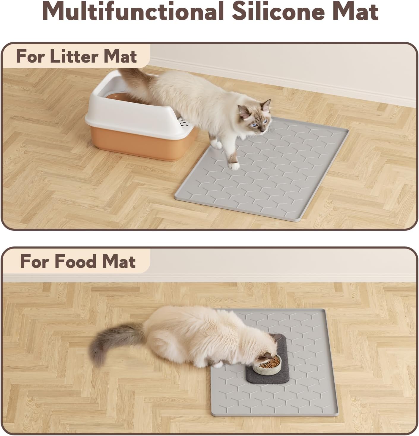 Cat Litter Box Mat, Silicone Kitty Litter Mat, 24" X 16" Waterproof Silicone Pad for Floor, Light Gray thumbnail
