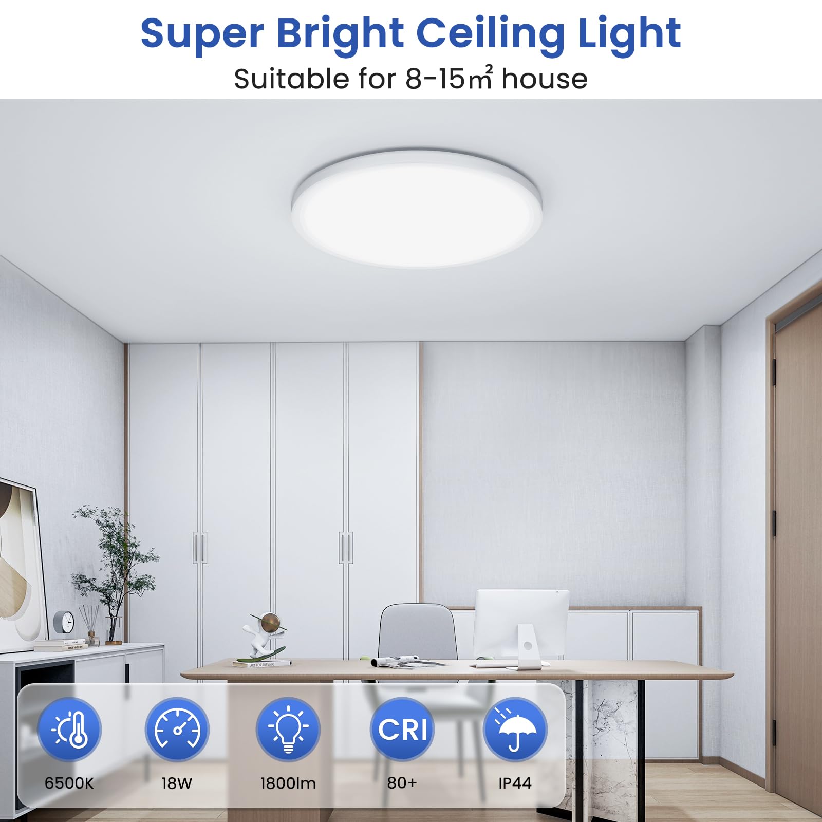 NIBSHOOM Plafoniera LED Soffitto Rotonda Piatta 6500K, 18W/1800LM/IP44 impermeabili Ultrasottile Plafoniere da Soffitto,Moderno Semplice Lampada LED Soffitto per Bagno Soggiorno Camera Cucina,220*17mm