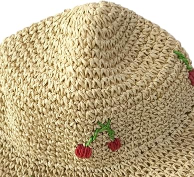 Straw Bucket Hat for Women Sweet Cherry Wide Brim Sun Hats Lightweight Summer Beach Fisherman Caps for Outdoor Travel