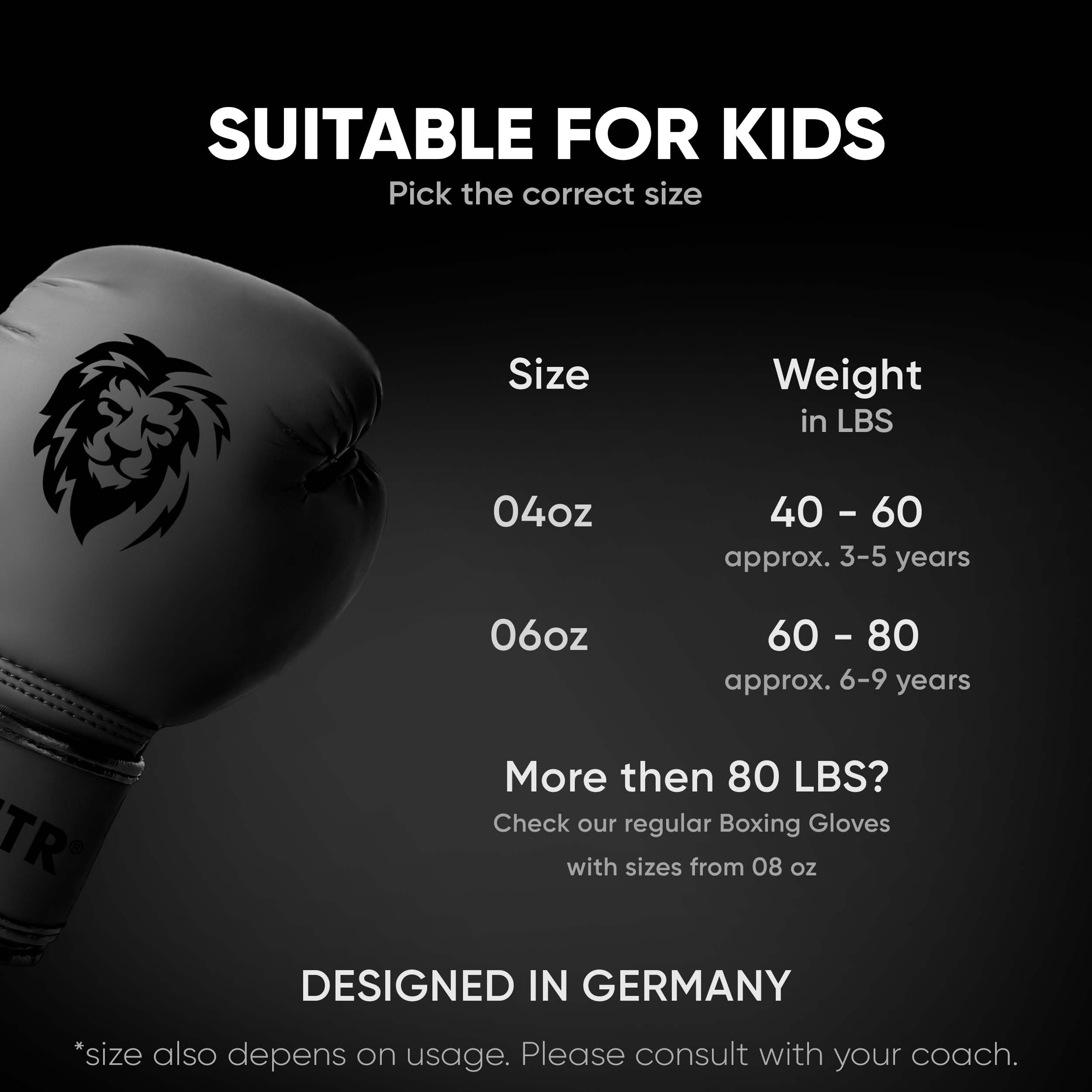 FIGHTR® Dziecięce rękawice bokserskie z najlepszym dopasowaniem dla maksymalnej ochrony | Junior chłopcy i dziewczęta | do boksu, MMA, Muay Thai, kickboxingu i sportów walki 04 06 oz | w zestawie