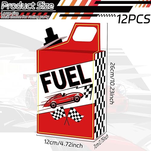 Vista 2 de 12 piezas de cajas de regalo con temática de carreras de combustible de autos de carreras, suministros de fiesta de cumpleaños con bandera a cuadros