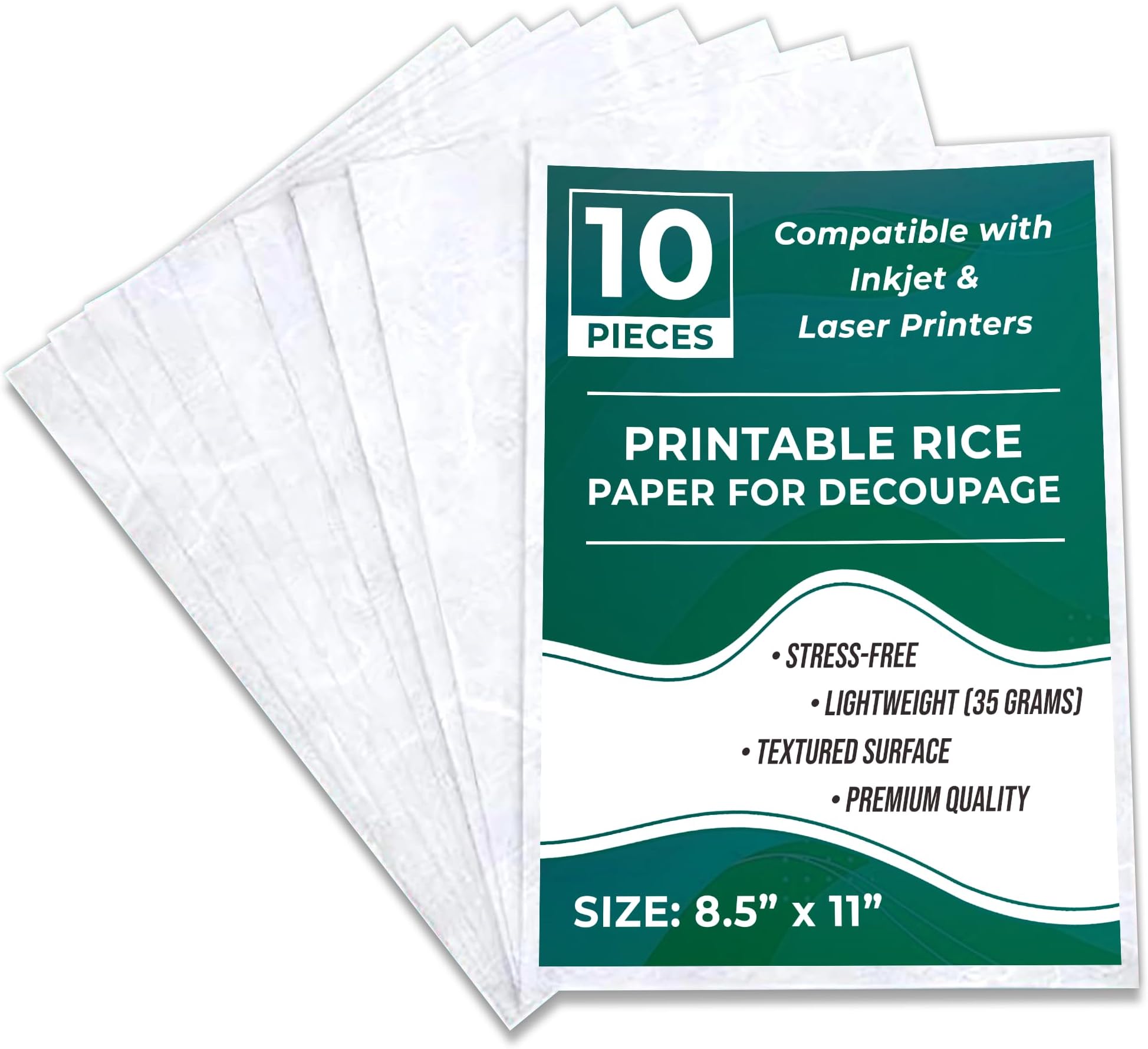 Printable Rice Paper Sheets I Decoupage Paper for Inkjet and Laser Printer I Craft Supplies I 8.5x11, 30-35GSM (10)