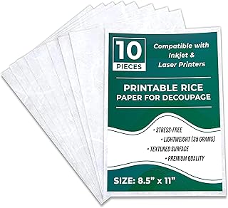 Printable Rice Paper Sheets I Decoupage Paper for Inkjet and Laser Printer I Craft Supplies I 8.5x11, 30-35GSM (10)