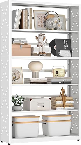 Miniatura 20 de Estantería de metal, estantería pequeña con estantes ajustables, estante blanco estrecho para libros, estantería de 3 niveles para sala de estar,