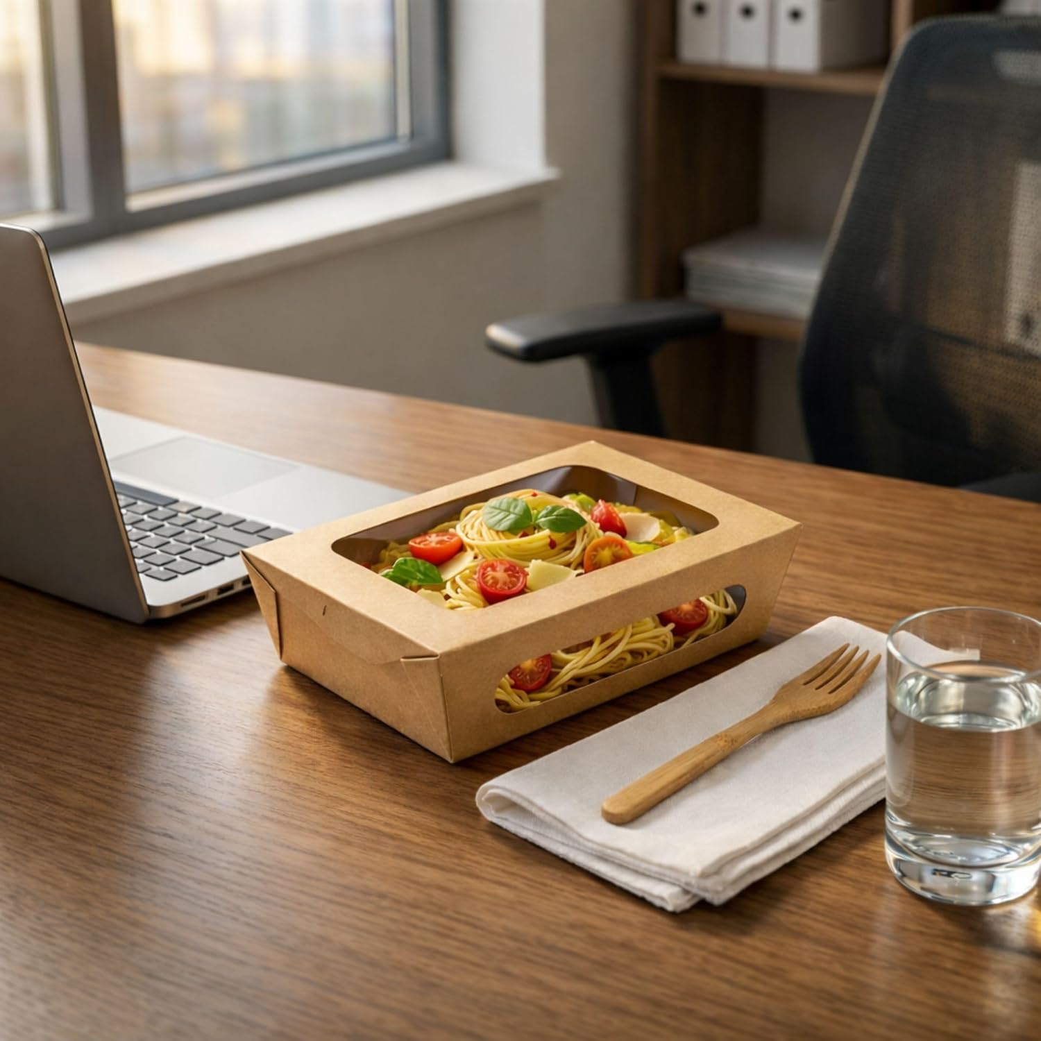 Restaurantware Cafe Vision 28 Ounce Food Boxes 50 Greaseproof Baked Goods Gift Boxes - Built-In Clamshell Lid 2 Windows Kraft Paper Brownie Boxes For Meals And Desserts- Restaurantware