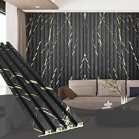 OUZUGIE Black Marble WPC Acoustic Slat Wall Panels, 8-Pack 96x6 Inch 3D Panels - Easy DIY for Living Room, Bedroom, Office Decor