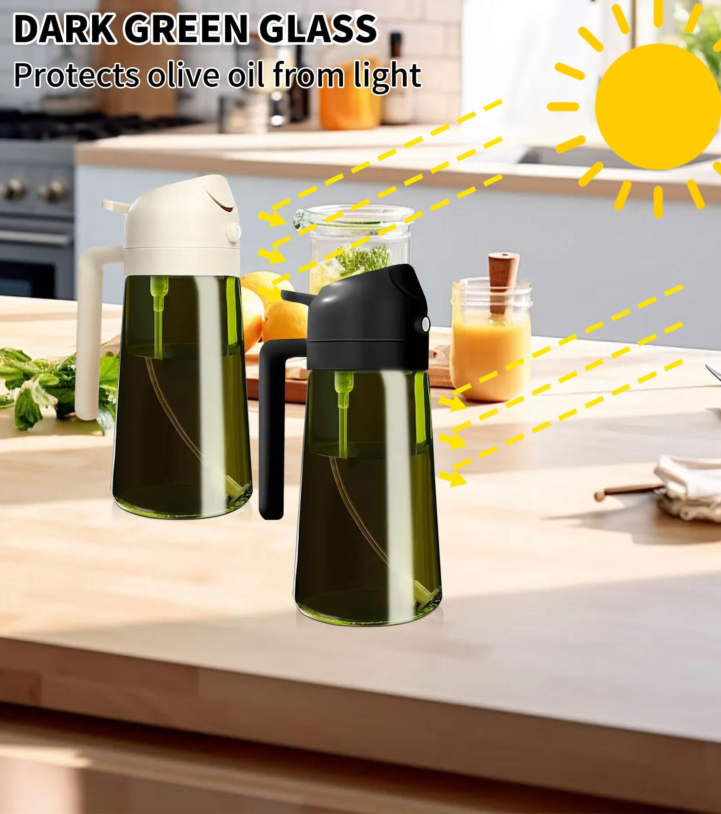 2 Pezzi Spruzzatore Olio 2 in 1 da 470ml,Bottiglia Olio in Vetro per Cucina,Oliera Spray,Spruzzino,Dosatore,Nebulizzatore,Dispenser per Olio d’Oliva,con Vetro Scuro Anti-UV, Insalata,Griglia,Barbecue