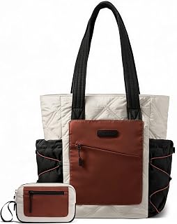 LOVEVOOK Tote Bag for Women, puffer tote bag for Work Travel Nurse, Lightweight quilted Bags with Compartments