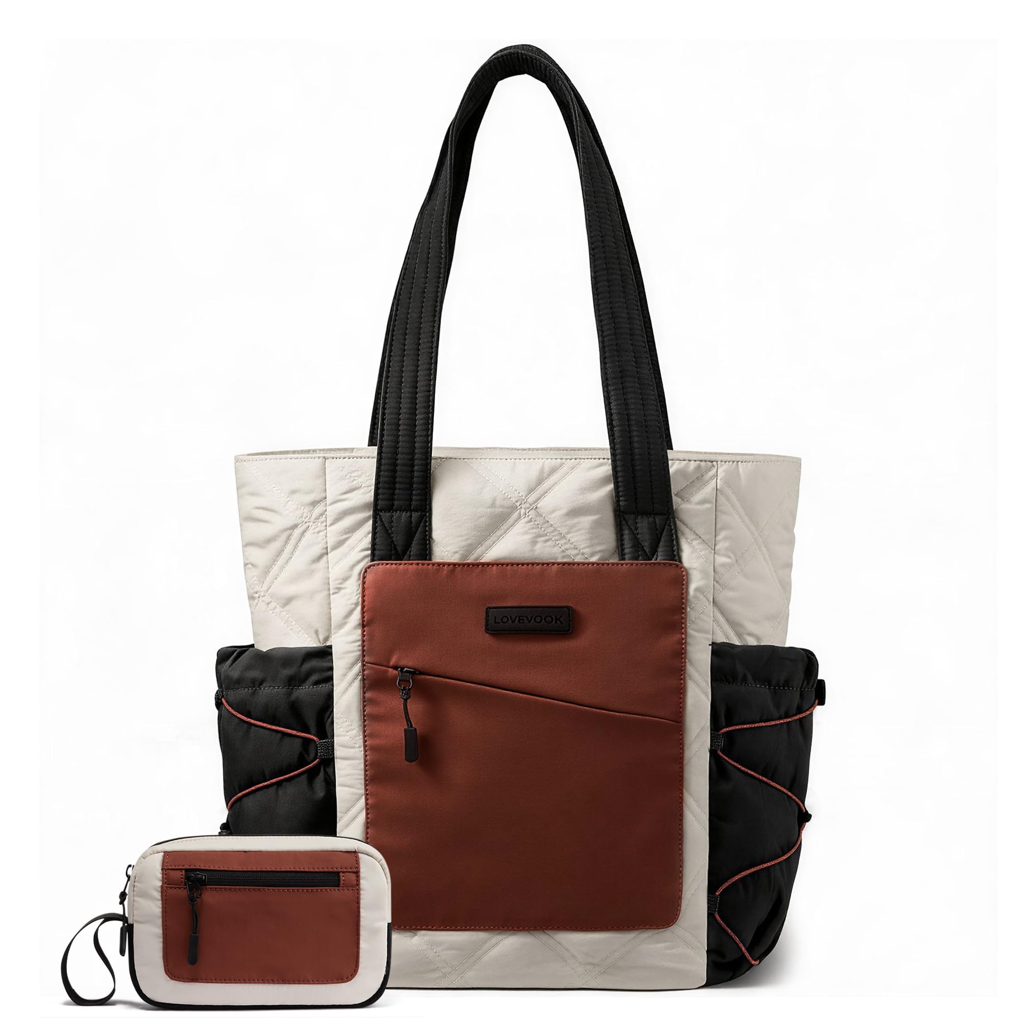 LOVEVOOK Tote Bag for Women, puffer tote bag for Work Travel Nurse, Lightweight quilted Bags with Compartments