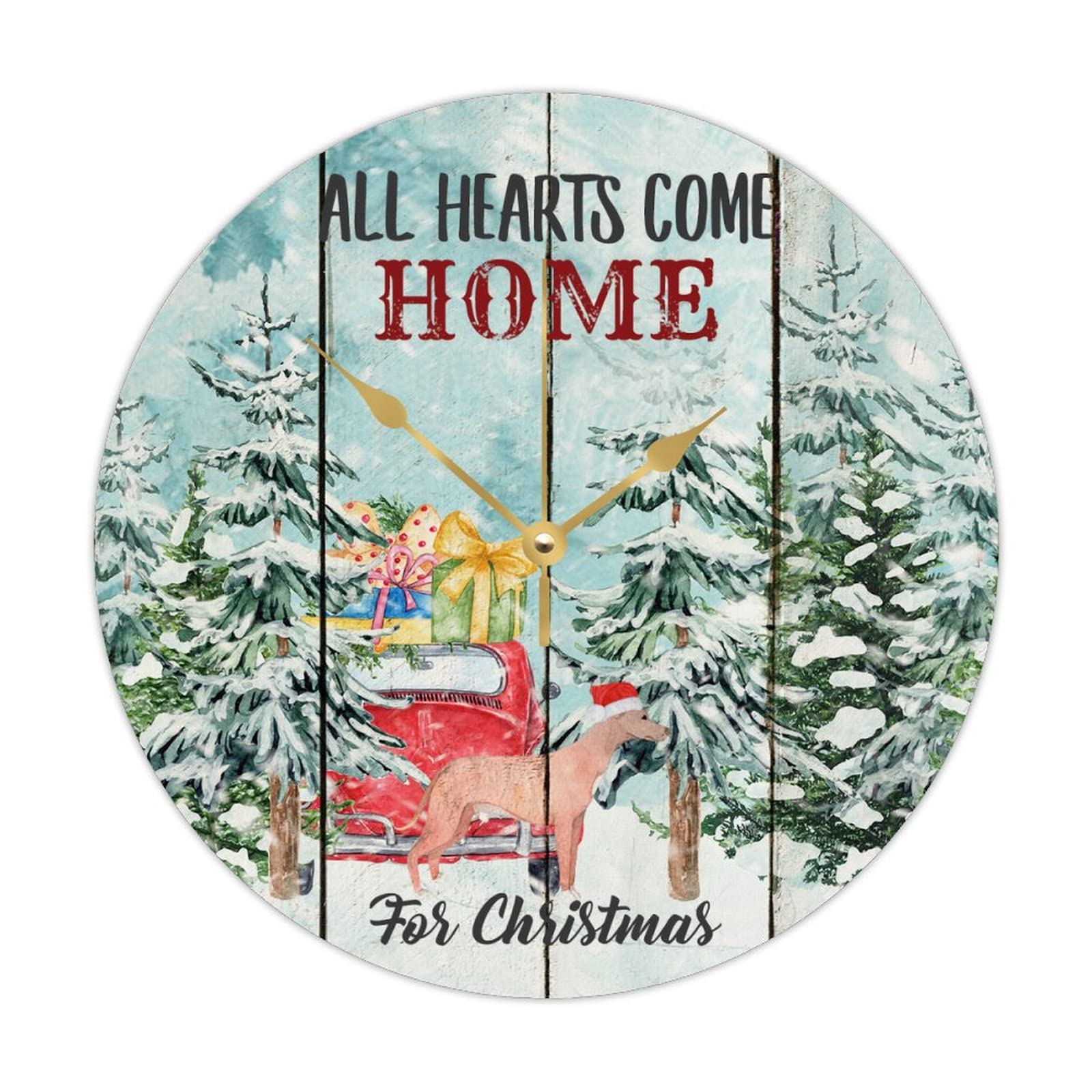 Horloge de Noël en bois authentique grand cadran rond 38cm décoration intérieure haut de gamme