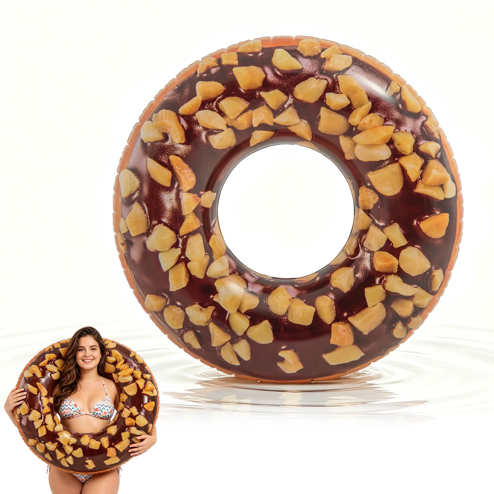Swimming Ring Donut Inflatable Rubber Rings for Adults,120cm Maxi Chocolate Donut Inflatable Pool Ring Floaties, Swim Rings Water Float Inflatables Pool Floats for Women Men Beach Summer Water Party