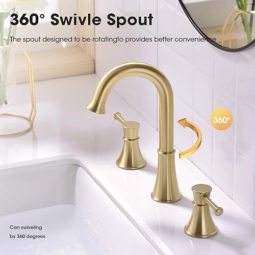 Miniatura 3 de Grifo de baño de latón de 3 agujeros, moderno grifo de tocador de 8 pulgadas, 2 asas, grifo de lavabo de baño generalizado con ensamblaje de drenaje