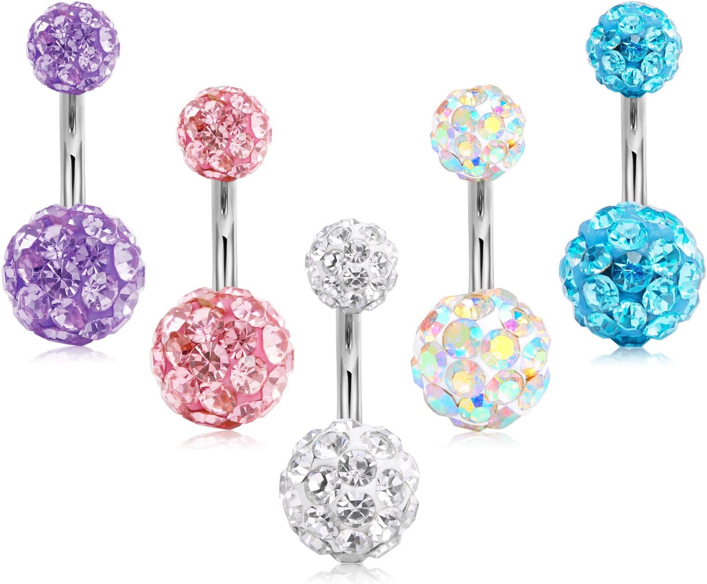 Belly Bars 14G Belly Button Rings 6/8/10/12/14mm Stainless Steel Navel Piercing Jewellery