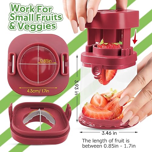 Miniatura 2 de Cortador de frutas pequeño, cortador creativo de fresa y uva, haciendo rápidamente ensalada de frutas y verduras (rojo)