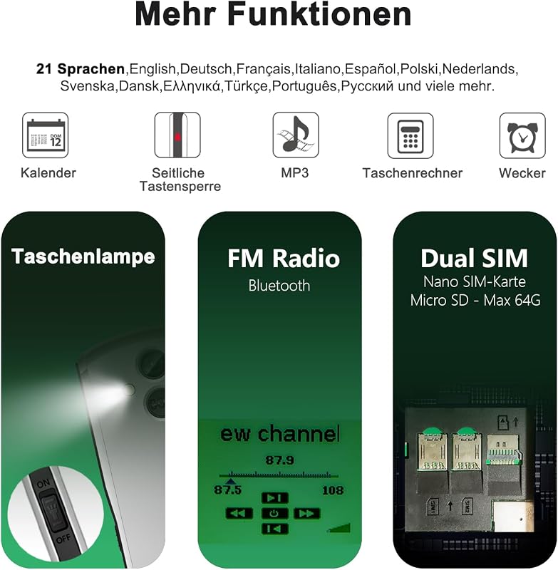 artfone A400 4G Idősbarát Mobiltelefon Nagy Gombokkal, Vészhívó Gombbal, Dual SIM, Asztali Töltőállvánnyal, 2.4" Kijelző