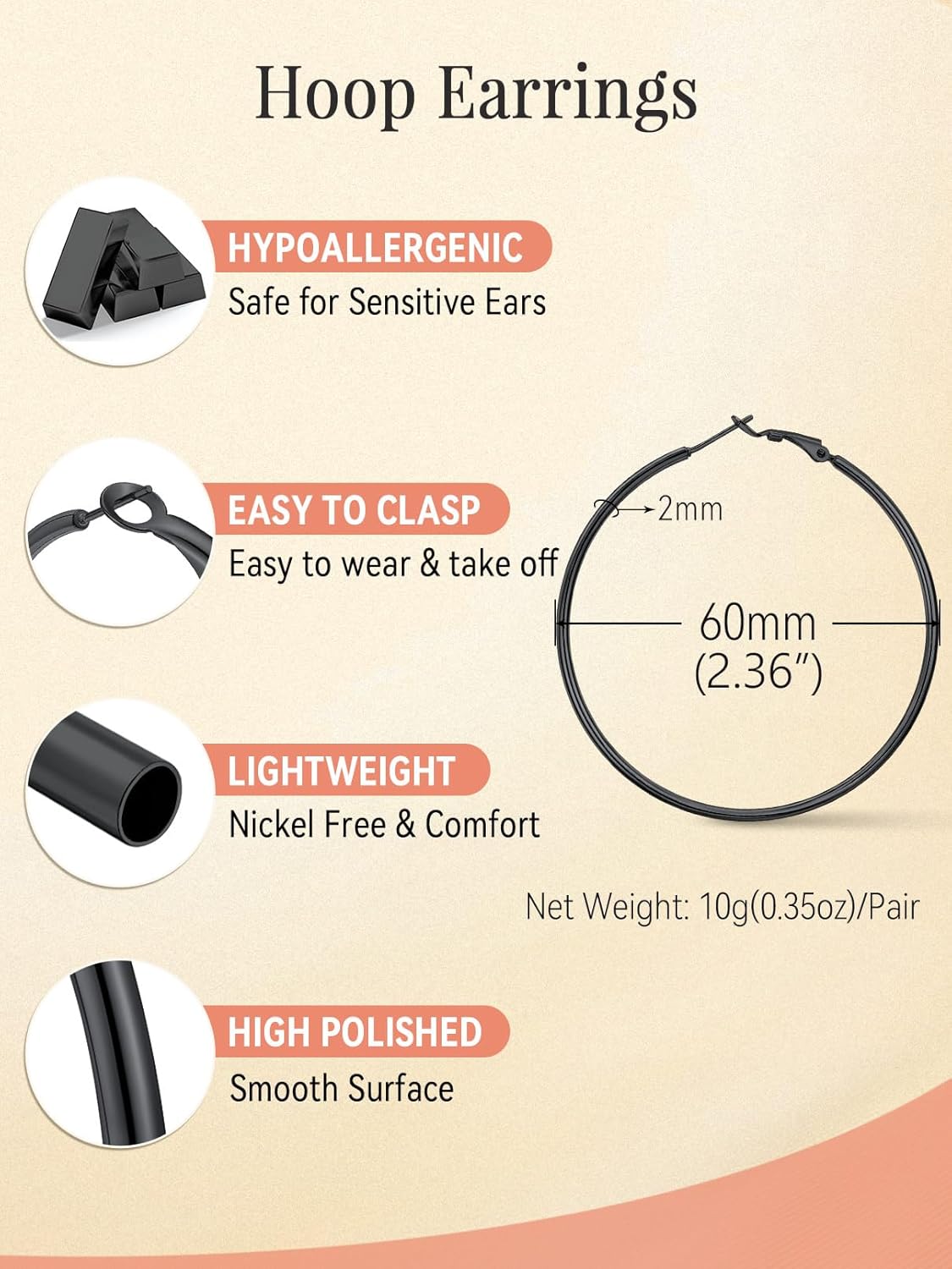 FaithHeart 2mm Thin Hoop Earrings for Women Hypoallergenic, Silver/Black/14K Gold Plated Stainless Steel Large Hoop Earrings for Women Lightweight Earring Trendy Jewelry, 20mm-100mm - Image 5