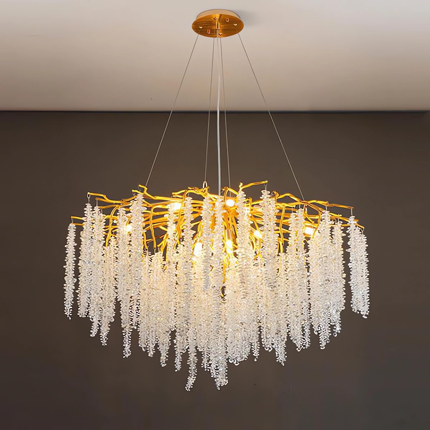 KXEcoLife Modern Crystal Tree Branch Chandelier, Luxury Raindrop Pendant Light Fixture Hanging for Dining Room Bedroom Living Entryway,Round D100cm