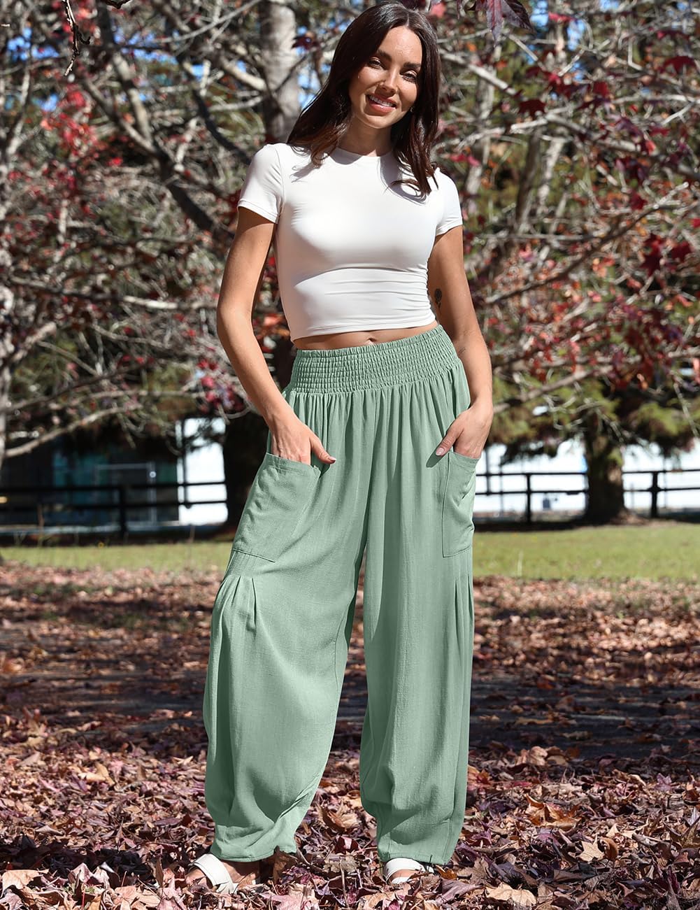 TARSE Women Linen Boho Pants Summer Casual Loose High Waist Cargo Lounge Harem Pant 2025 Beach Travel Vacation Outfits - Image 2