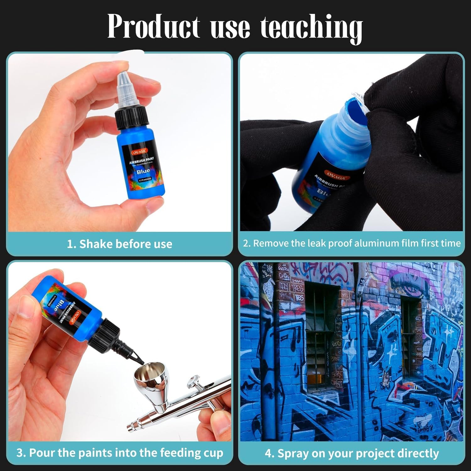 OVAGA 32PSI Airbrush Kit with Compressor, Rechargeable Multi-Function Dual-Action Airbrush Set Portable with Airbrush Paint Set 11 Colors for Painting Makeup Cake Decor Model Coloring Nail Art, Black - Image 4