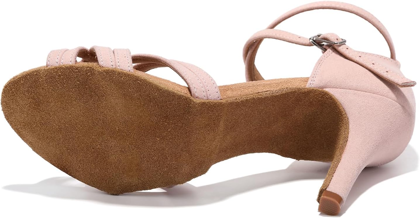 Latin Ballroom Dance Shoes for Women Salsa Dance Heels Suede Sole Open Toe Bachata Parties Wedding Performance Professional 3 1/3 inch Dancing Heels