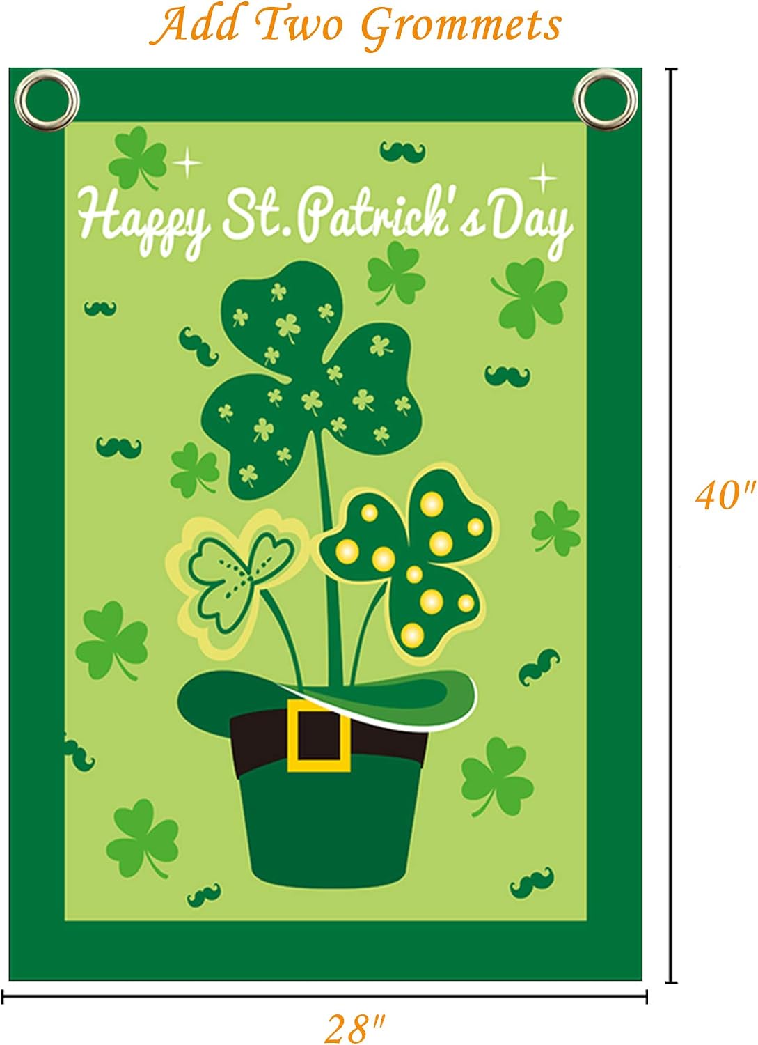 St Patrick's Day Flag,Shamrock/Hat St Patricks Flag 28 x 40 Inch Double-Sided Display with 2 Grommets Double Thickness House Flag for Garden and Home Decorations