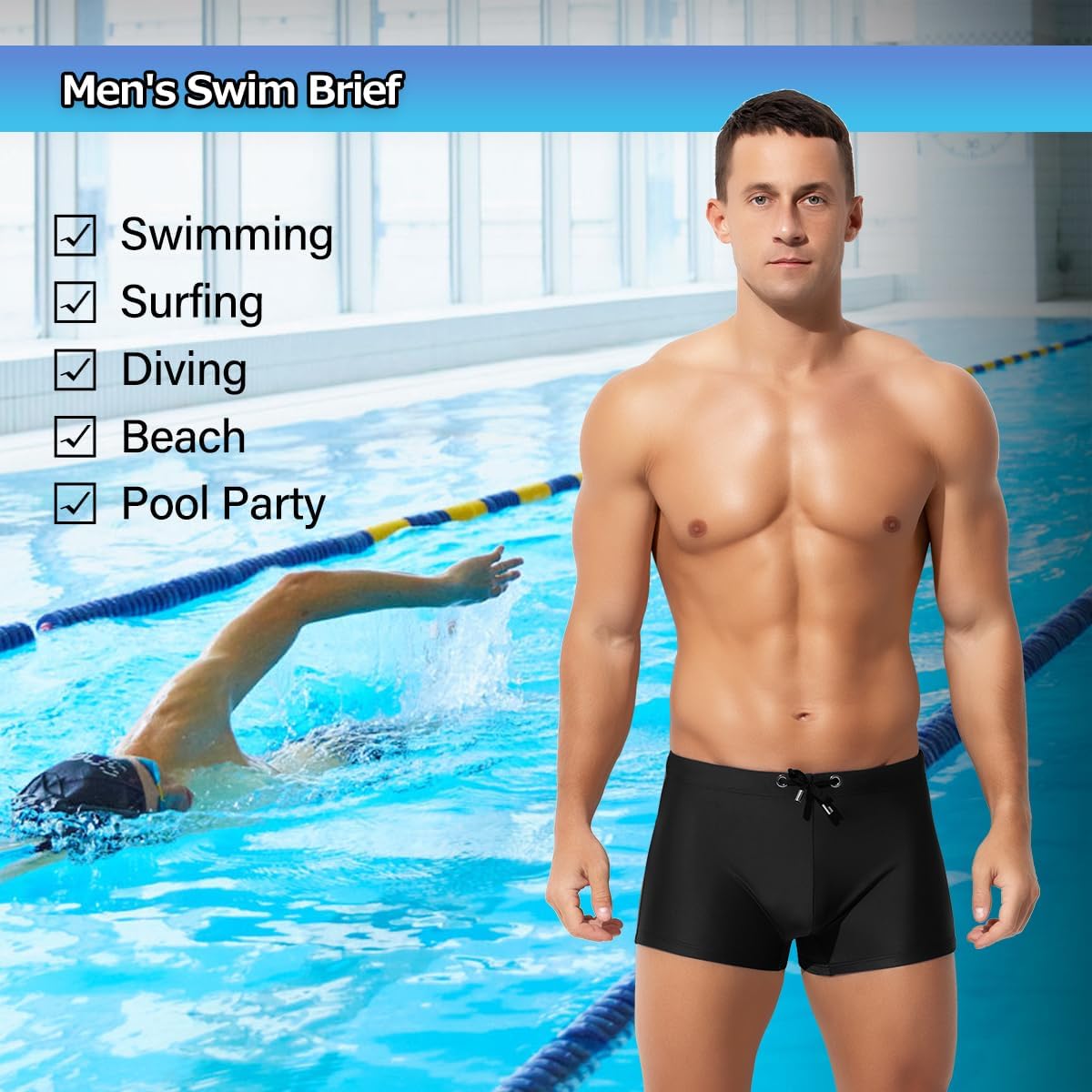 Arjen Kroos Men's Classic Solid Square Cut Swimwear Sexy Tight Swimming Trunks Tan Through Bikini Swim Briefs - Image 3