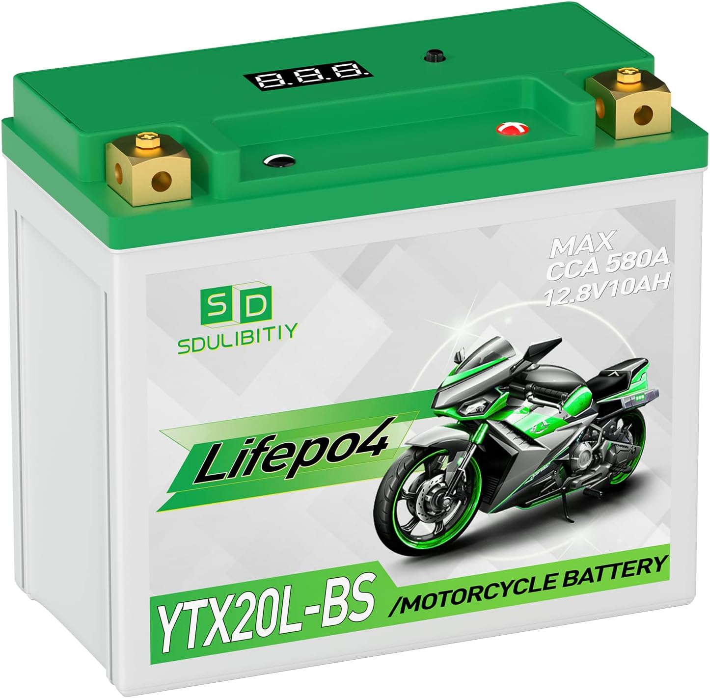 Lithium Motorcycle Battery LiFePO4 YTX20L-BS 12.8V 10Ah 580-750CCA Powersports Battery For Motorcycle Compatible ATV, UTV, Jet Ski, 4 wheeler, Scooter, PWC, Seadoo, Polaris and Generator Battery
